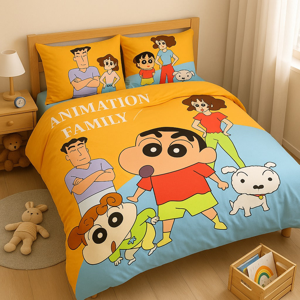 Shinchan Family Bedsheet Set (King Size)