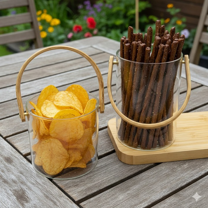 Bamboo Handle Glass Organizer Set