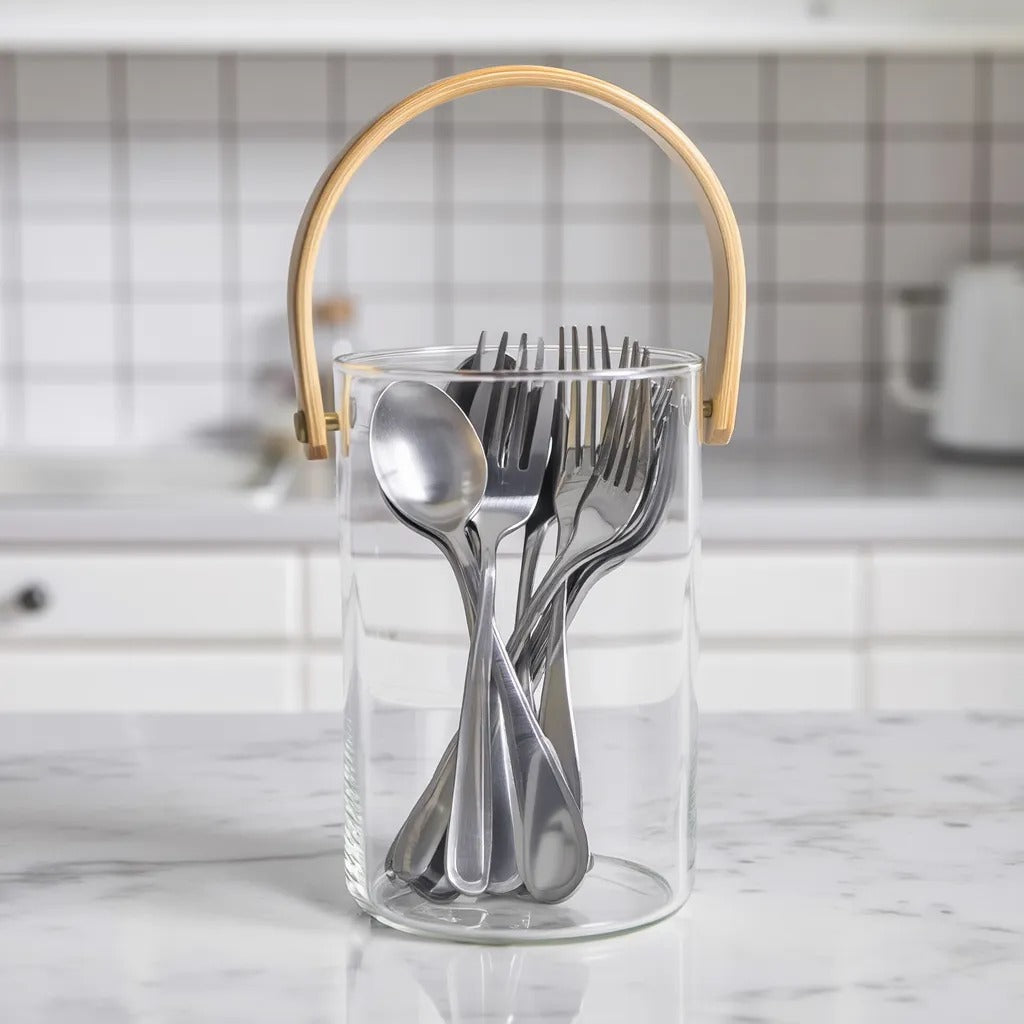 Bamboo Handle Glass Organizer Set