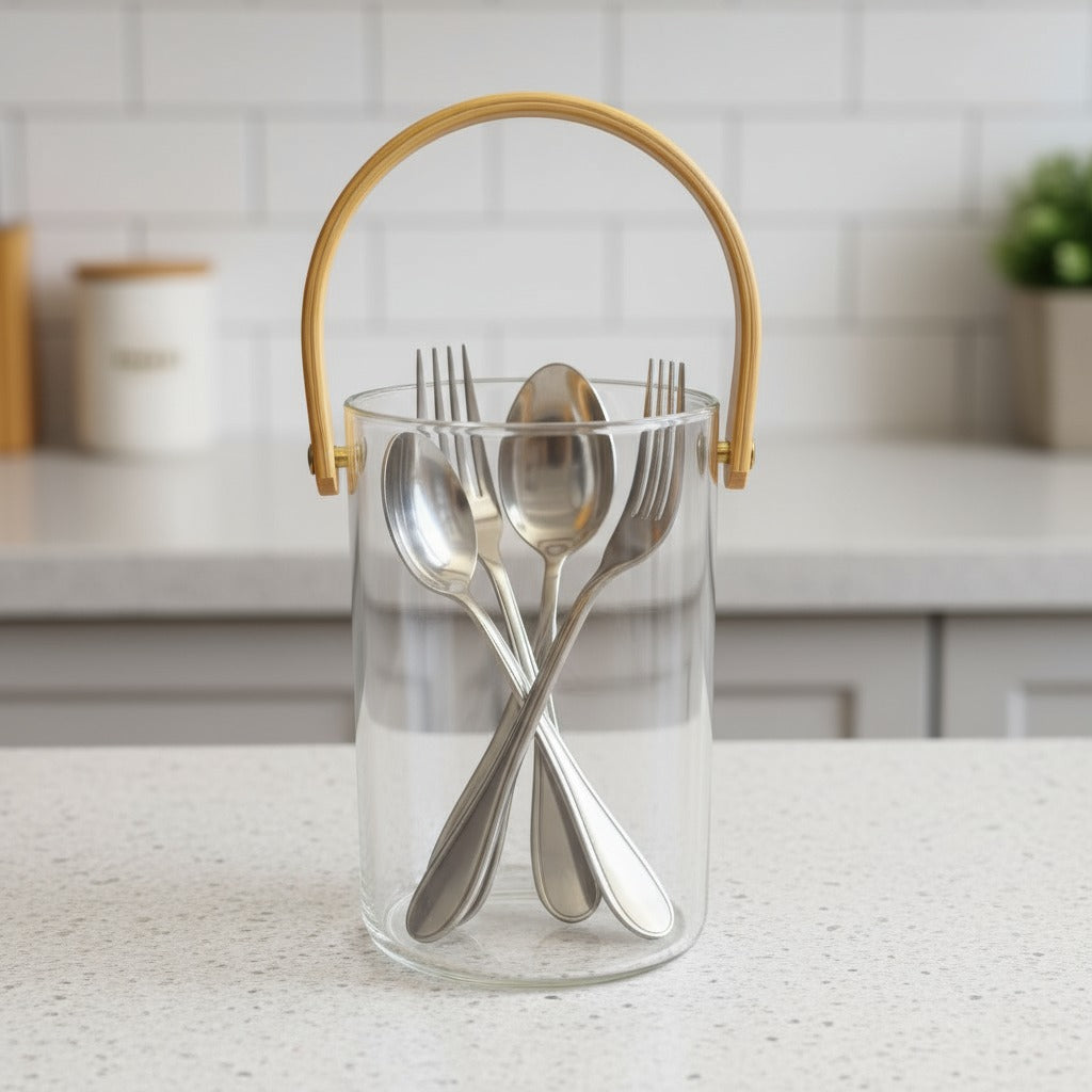 Bamboo Handle Glass Organizer Set