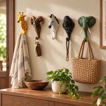 Animal Head Wall Hooks in an entryway