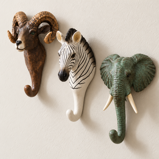 Sculpted details of the animal wall hooks