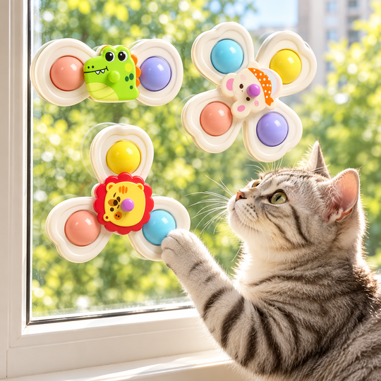 Animal Suction Spinner Toy — cat beside window display