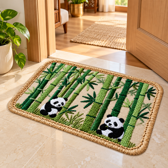 Bamboo Panda Absorbent Mat at an indoor doorway