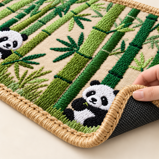 Bamboo Panda Absorbent Mat texture and backing detail