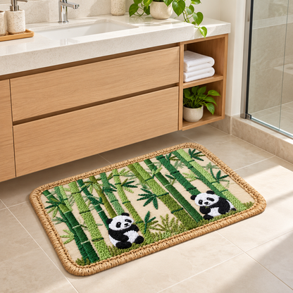 Bamboo Panda Absorbent Mat beside a vanity