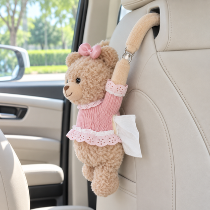 BearHug Car Tissue Holder mounted on a car seat