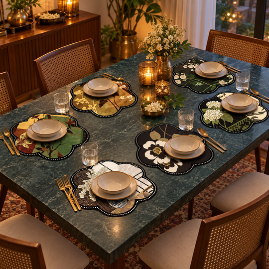 Bloom Shaped Table Mat in an evening dining setting