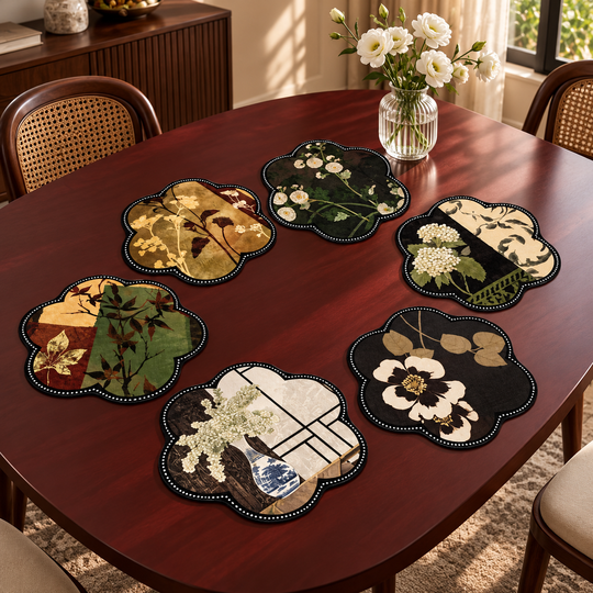 Bloom Shaped Table Mat in a burgundy lifestyle setting