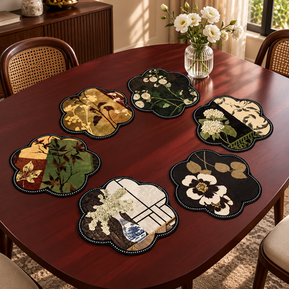 Bloom Shaped Table Mat in a burgundy lifestyle setting