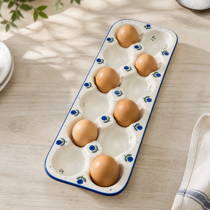 Ceramic egg tray holding eggs