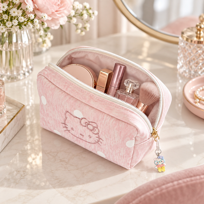 Blush Kitty Everyday Pouch with makeup essentials