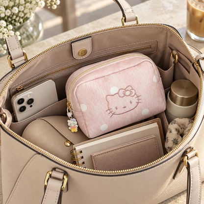 Blush Kitty Everyday Pouch inside a handbag