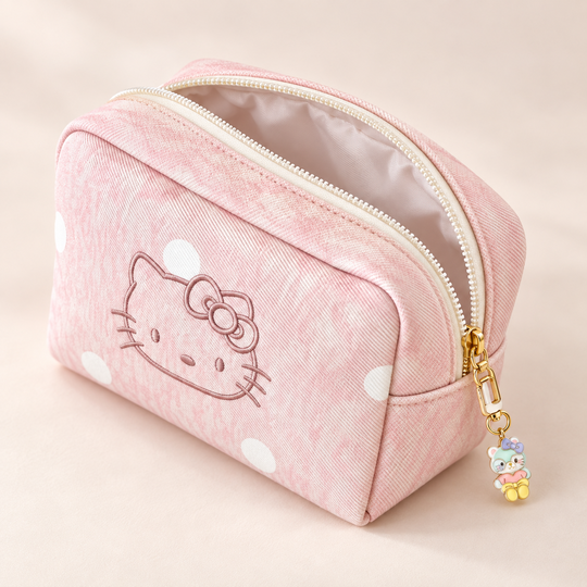 Blush Kitty Everyday Pouch zipper and lining detail