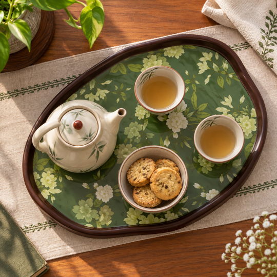 Botanical Harmony Serving Tray afternoon tea setup