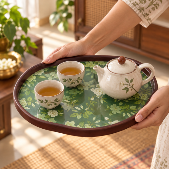 Botanical Harmony Serving Tray being carried