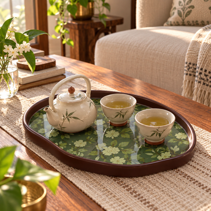 Botanical Harmony Serving Tray with tea service