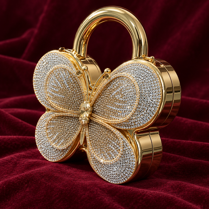 Butterfly Bling Clutch gold-tone shell and sparkling front
