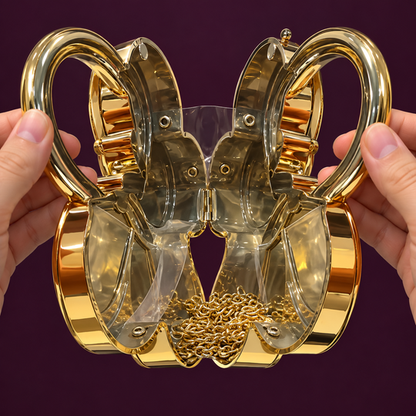Butterfly Bling Clutch open interior and chain