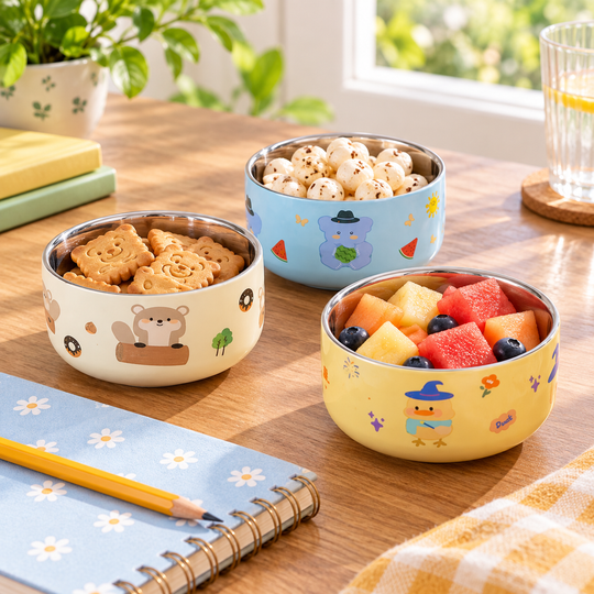 Cartoon bowl set for a study break snack