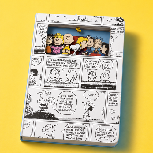 Comic Peek Notebook front cover and layered character window