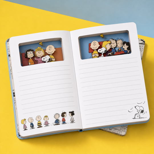 Comic Peek Notebook open at an angle showing ruled pages
