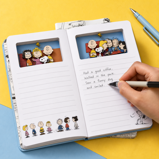Comic Peek Notebook used for writing on ruled pages