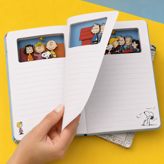 Comic Peek Notebook page turn revealing layered characters