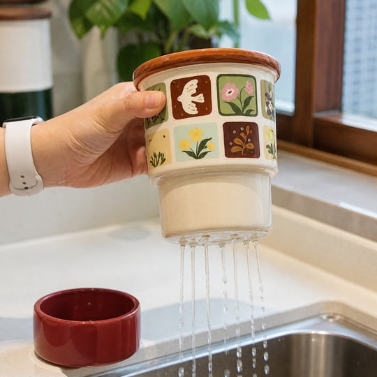 Water draining from the removable ceramic holder