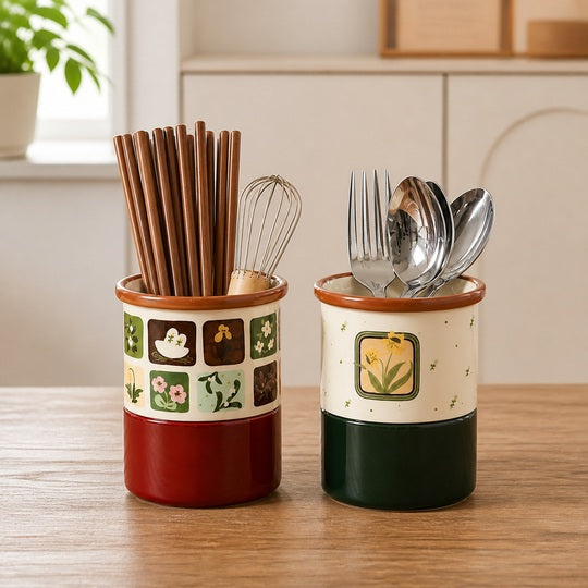 Two Counter Cutlery Holders organized on a kitchen counter
