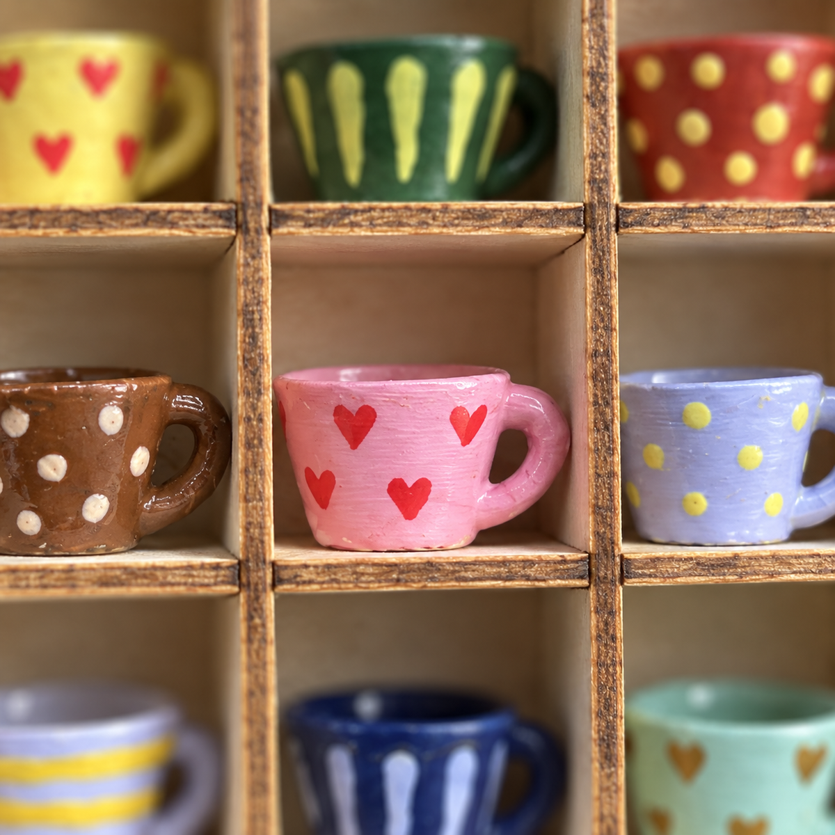 Cozy Miniature Cup Shelf — painted detail