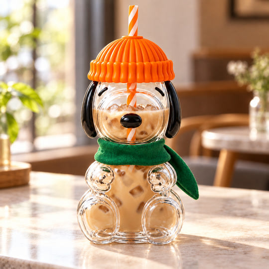 Cozy Puppy Sipper filled with an iced drink