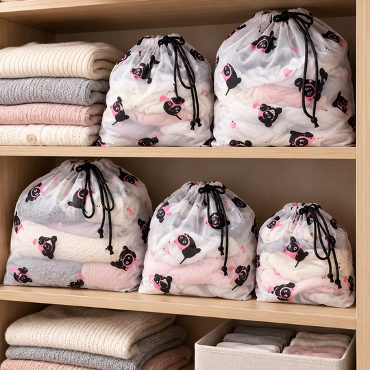 CozyNest storage bags neatly arranged on wardrobe shelves