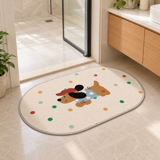 Cute Dog Oval Floor Mat in bathroom doorway