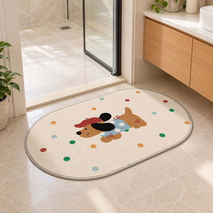 Cute Dog Oval Floor Mat in bathroom doorway
