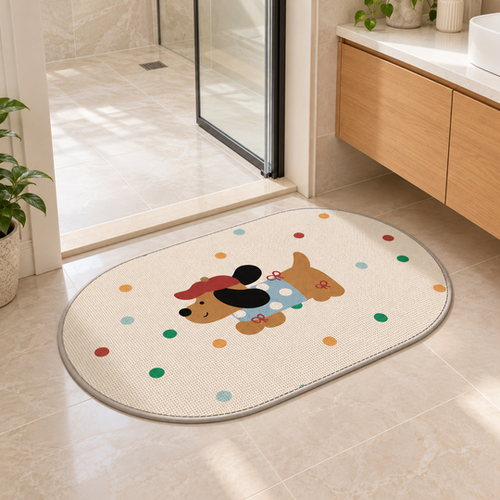 Cute Dog Oval Floor Mat in bathroom doorway