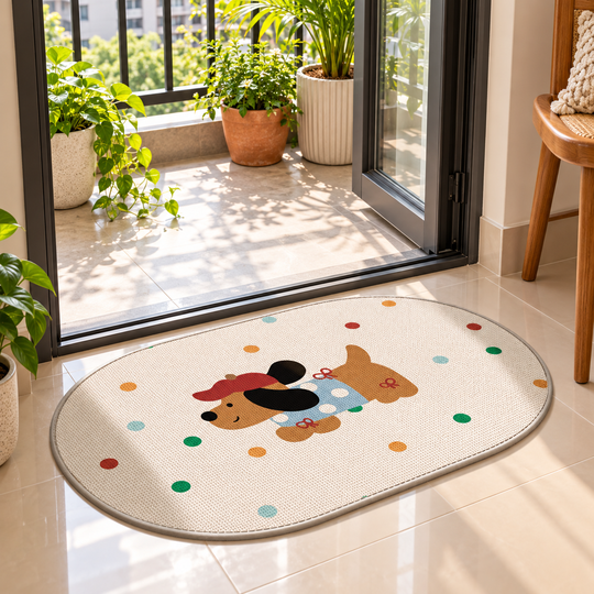 Cute Dog Oval Floor Mat at balcony doorway