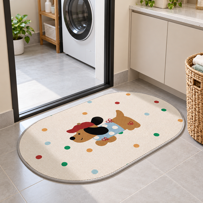 Cute Dog Oval Floor Mat near laundry area