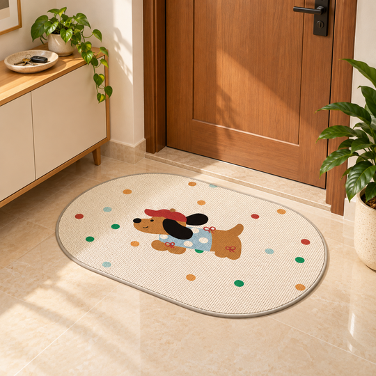 Cute Dog Oval Floor Mat at home entryway