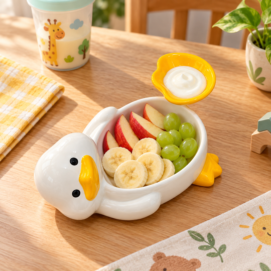 Duck snack plate with fruit and yogurt dip