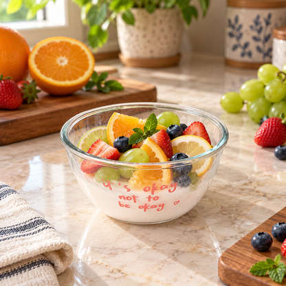 Cute Quote Glass Snack Bowl used for fresh fruit