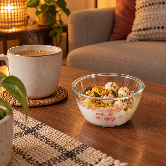 Cute Quote Glass Snack Bowl used for evening snacks