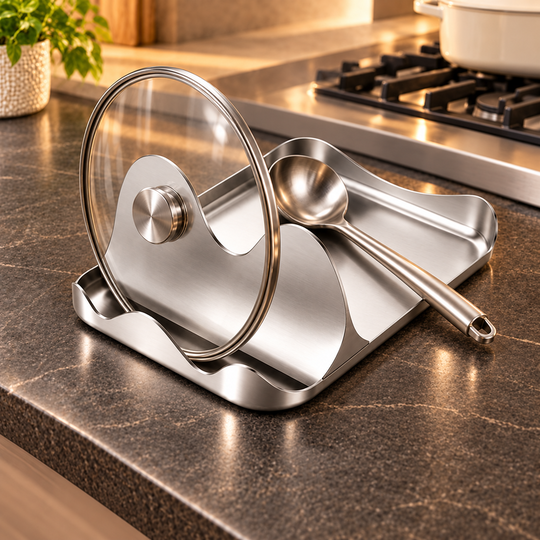 Lid in front slot and ladle in rear tray