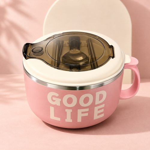 Pink Double-Layer Meal Bowl with cream lid