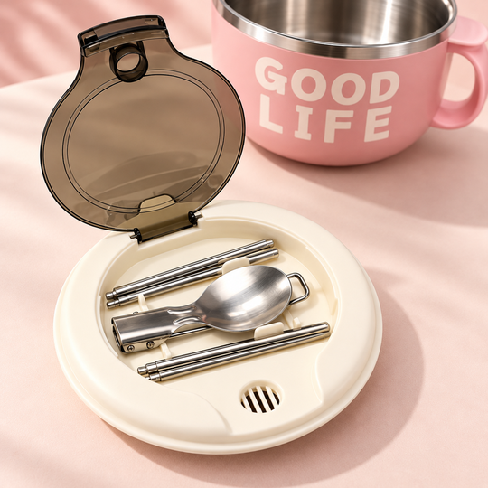 Built-in utensil storage in the cream lid