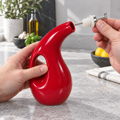 ElegancePour Oil Dispenser – Removable metal pourer and ribbed stopper