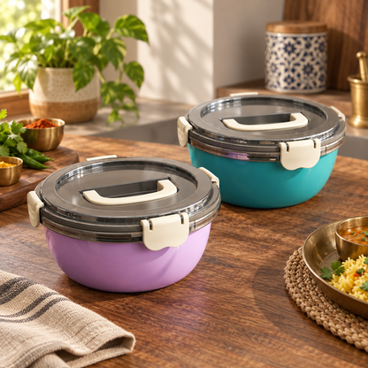 Everyday Snap Lid Bowl in teal and lilac
