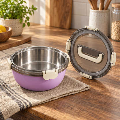 Lilac Everyday Snap Lid Bowl with stainless-steel interior