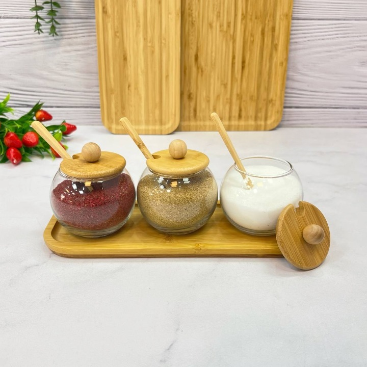 Glass Jars With Wood Tray