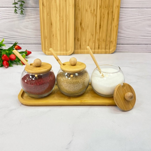 Glass Jars With Wood Tray